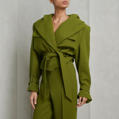 ALEXANDRE VAUTHIER green long sleeve cropped wool hooded jacket
