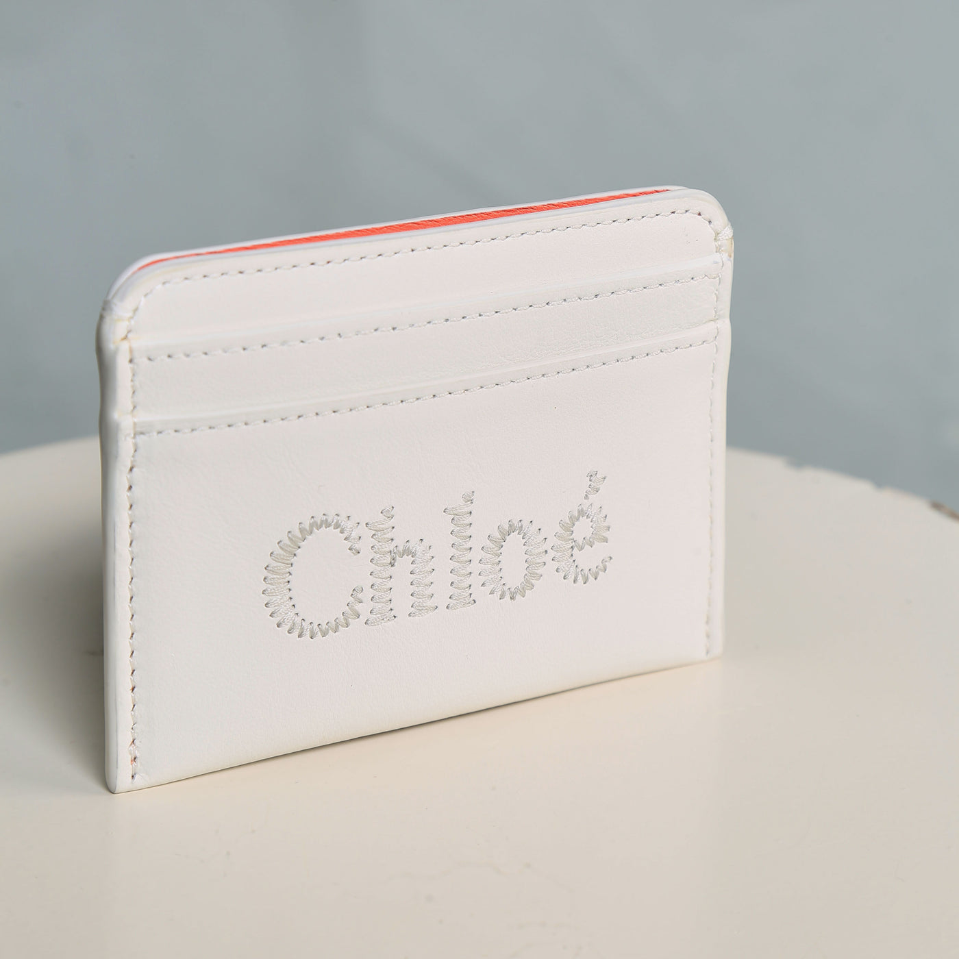 White CHLOÉ Sense Card Holder With Chloé Logo Embroidered On The Front