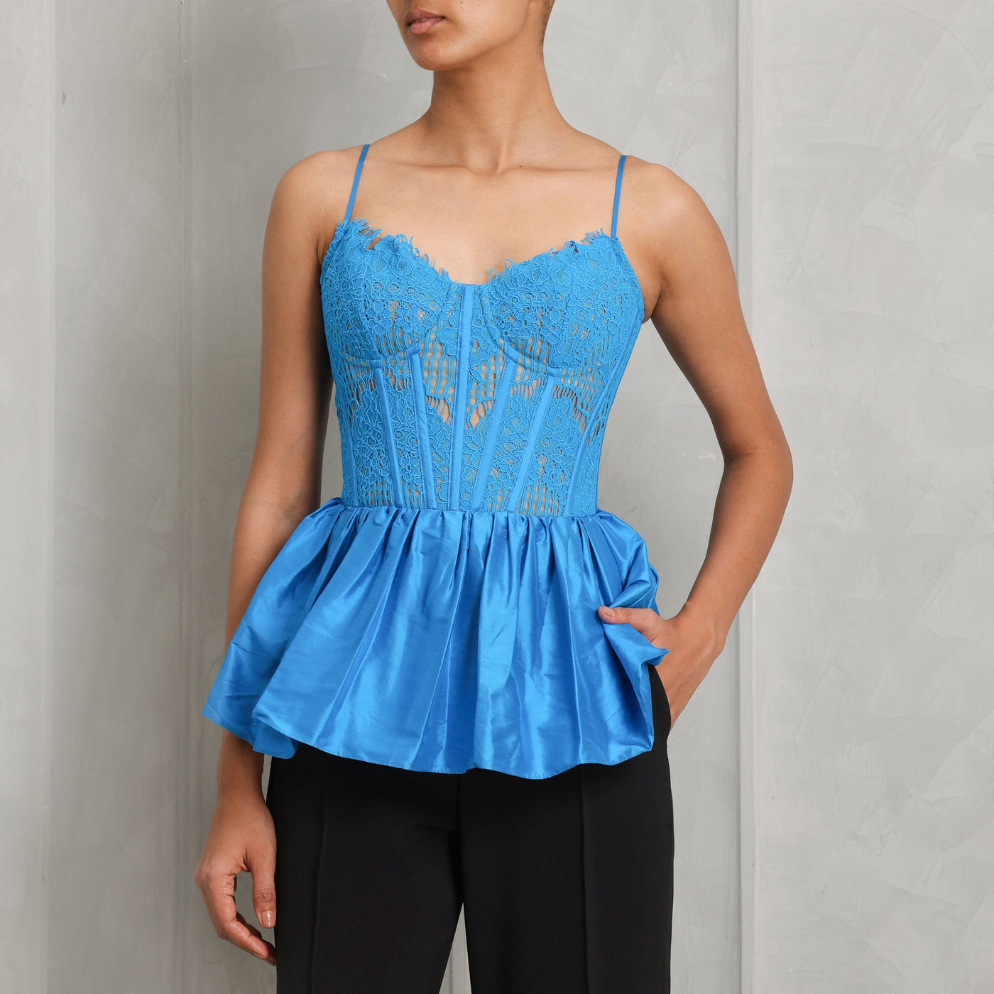 Rosie Corsets Peplum Bustier Top blue strapped summers