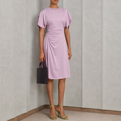 VICTORIA BECKHAM crew neck dress polyester-spandex purple with curved neckline and waist detailing