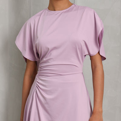 VICTORIA BECKHAM crew neck dress polyester-spandex purple with curved neckline and slit sleeves