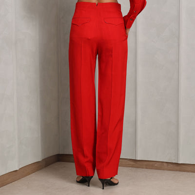 VICTORIA BECKHAM tapered leg trousers viscose red side pockets and leg creases on the front and back