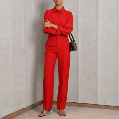 VICTORIA BECKHAM tapered leg trousers viscose red side pockets and leg creases on the front and back