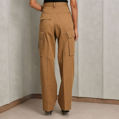 VICTORIA BECKHAM relaxed cargo pants cotton brown pockets at the side of each leg and dart detailing on the knees