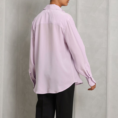 VICTORIA BECKHAM asymmetrical ruffle blouse silk purple regular fit pointed collar buttoned cuffs and front button fastening