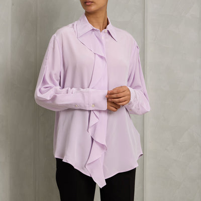 VICTORIA BECKHAM asymmetrical ruffle blouse silk purple regular fit pointed collar buttoned cuffs and front button fastening