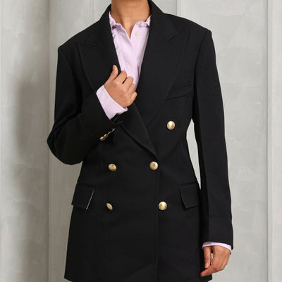 VICTORIA BECKHAM button detail jacket poly-wool black double breasted contrast front button fastening and front pockets with lapel collar and low breakline