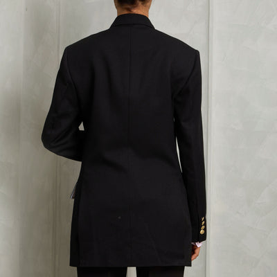 VICTORIA BECKHAM button detail jacket poly-wool black double breasted contrast front button fastening and front pockets with lapel collar and low breakline