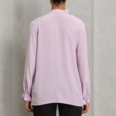 VICTORIA BECKHAM ruffle neck blouse silk purple regular fit ruched ruffle detailing at the neck and cuffs