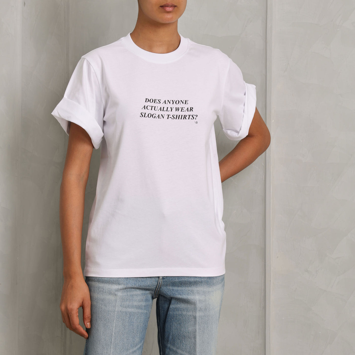 VICTORIA BECKHAM slogan t-shirt organic cotton fabric white crew neckline short sleeves tshirt