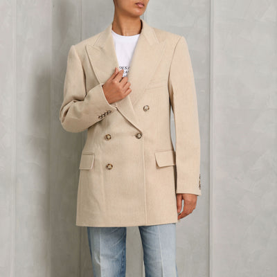 VICTORIA BECKHAM button detail jacket wool-cashmere beige double breasted contrast front button fastening and front pockets with lapel collar and low breakline