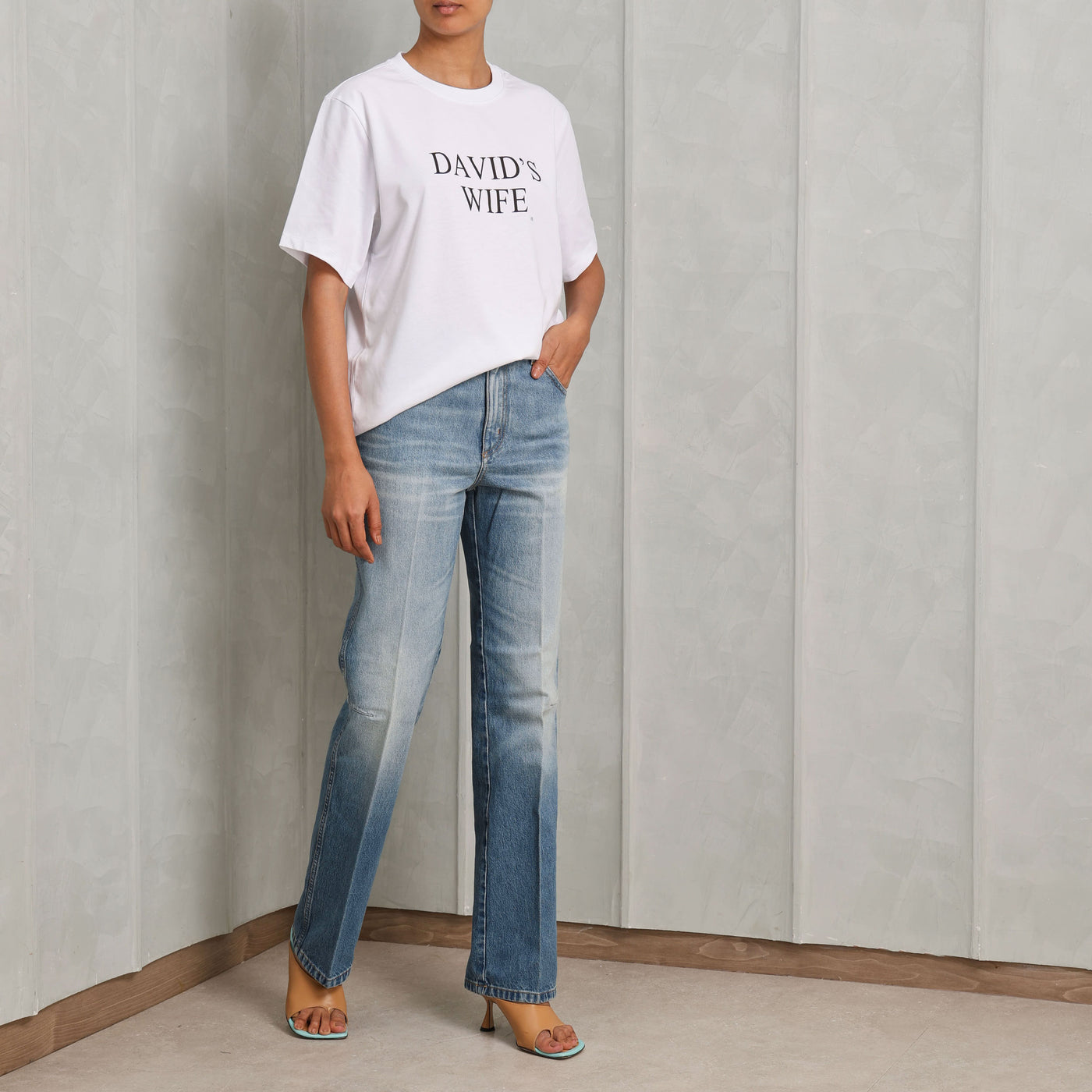 VICTORIA BECKHAM slogan t-shirt organic cotton fabric white crew neckline short sleeves tshirt