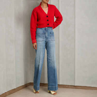 VICTORIA BECKHAM alina jeans pure cotton denim fabric blue super-high waist flared legs with patch pockets