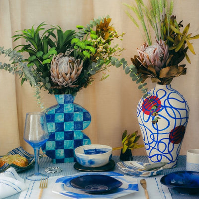 Blue Checkered Vase