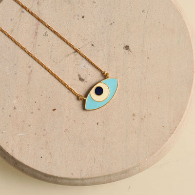 AZGA evil eye enamel neck chain 22kt gold plated 