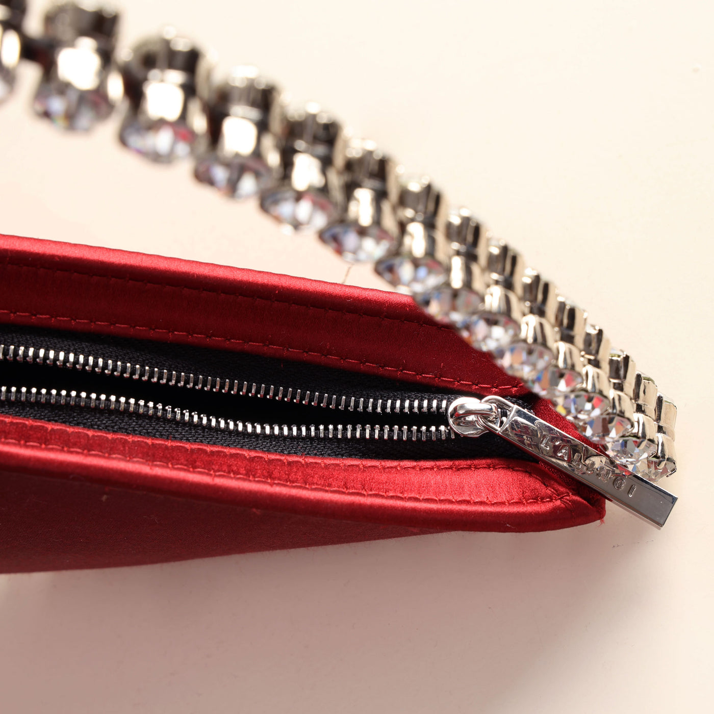 LALINGI Love Clutch brick red-hued satin and a brass and silver plating with first grade swarovski stones