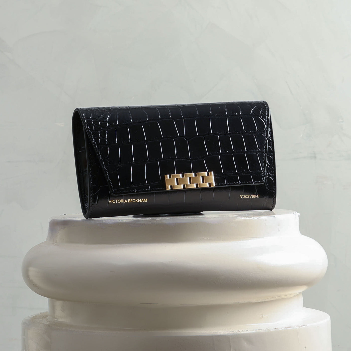 VICTORIA BECKHAM Wallet on Chain black embossed crocodile print