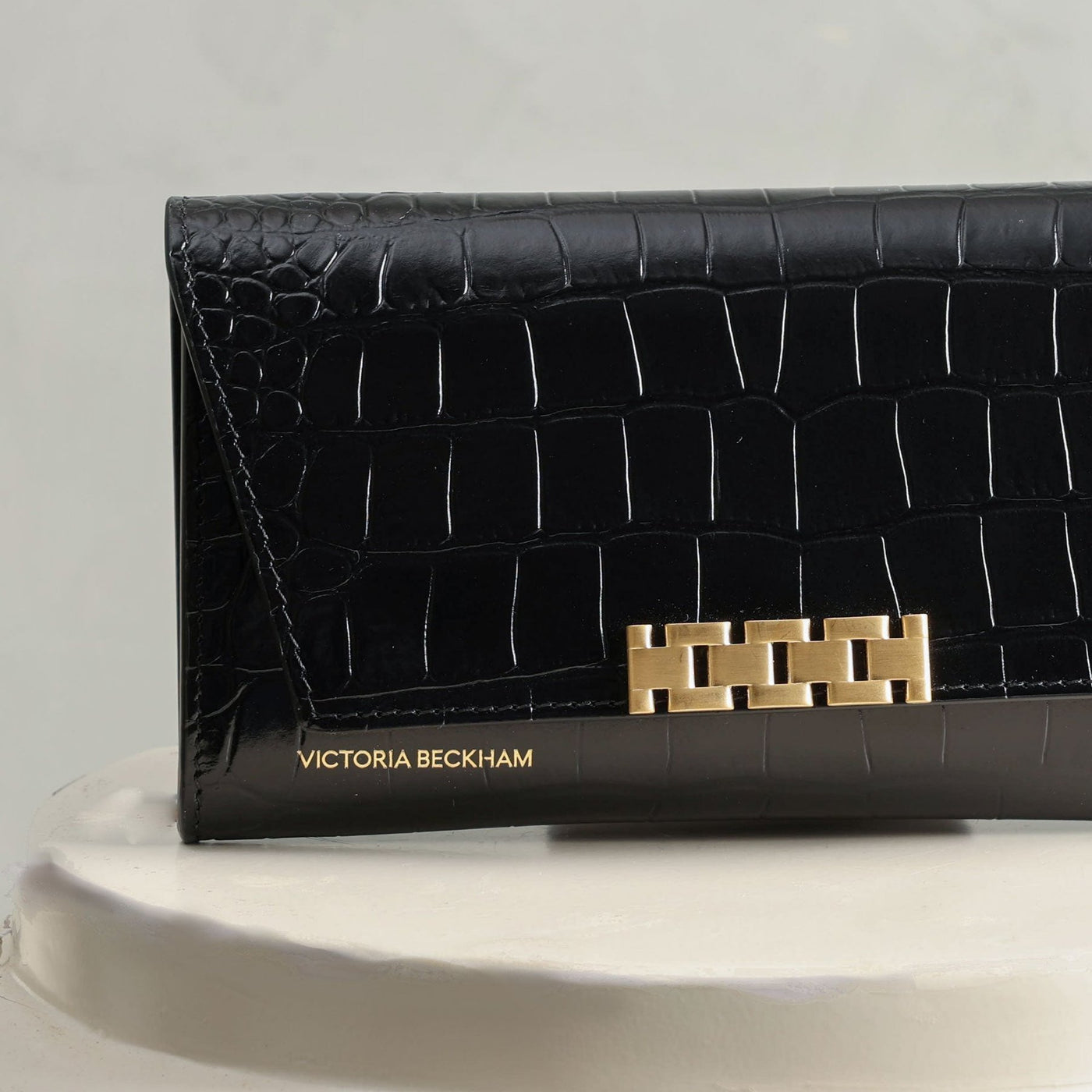 VICTORIA BECKHAM Wallet on Chain black embossed crocodile print