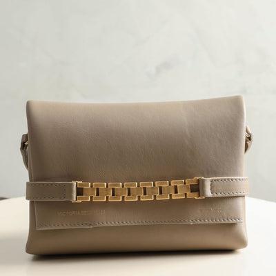 VICTORIA BECKHAM mini chain pouch beige chic envelope design gold chain detailing