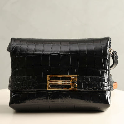 VICTORIA BECKHAM b-buckle bag black embossed crocodile print gold detailing