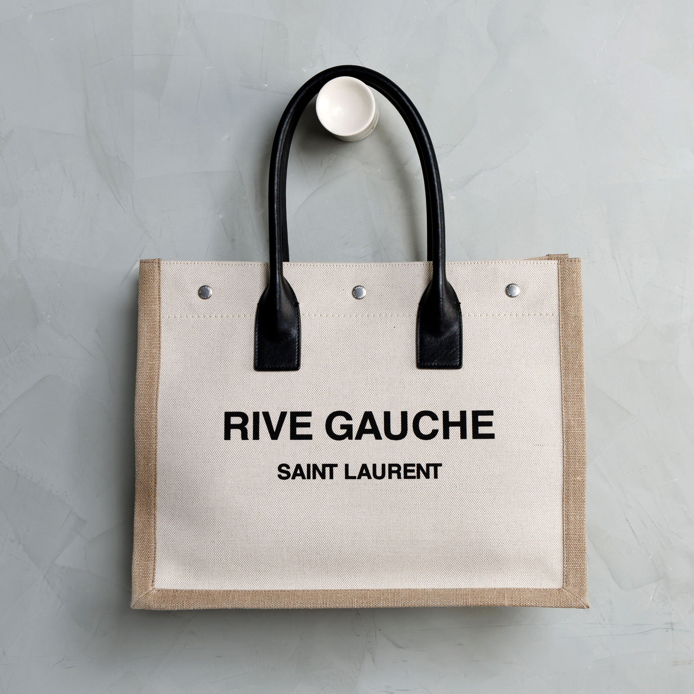Saint Laurent Rive Gauche Small Tote Bag in Linen Leather Beige