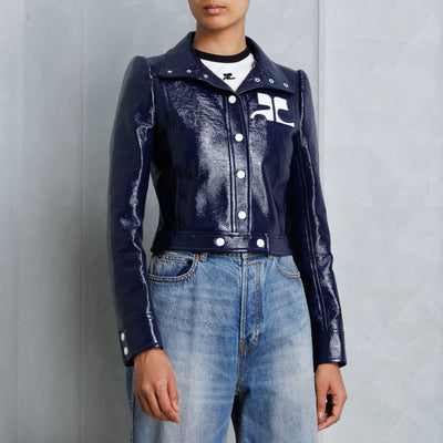COURRÈGES Cropped Logo Jacket with Contrasting Press Button Details