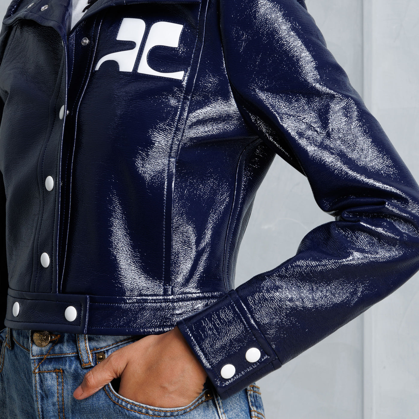 COURRÈGES Ink Blue Fitted Cropped Logo Jacket