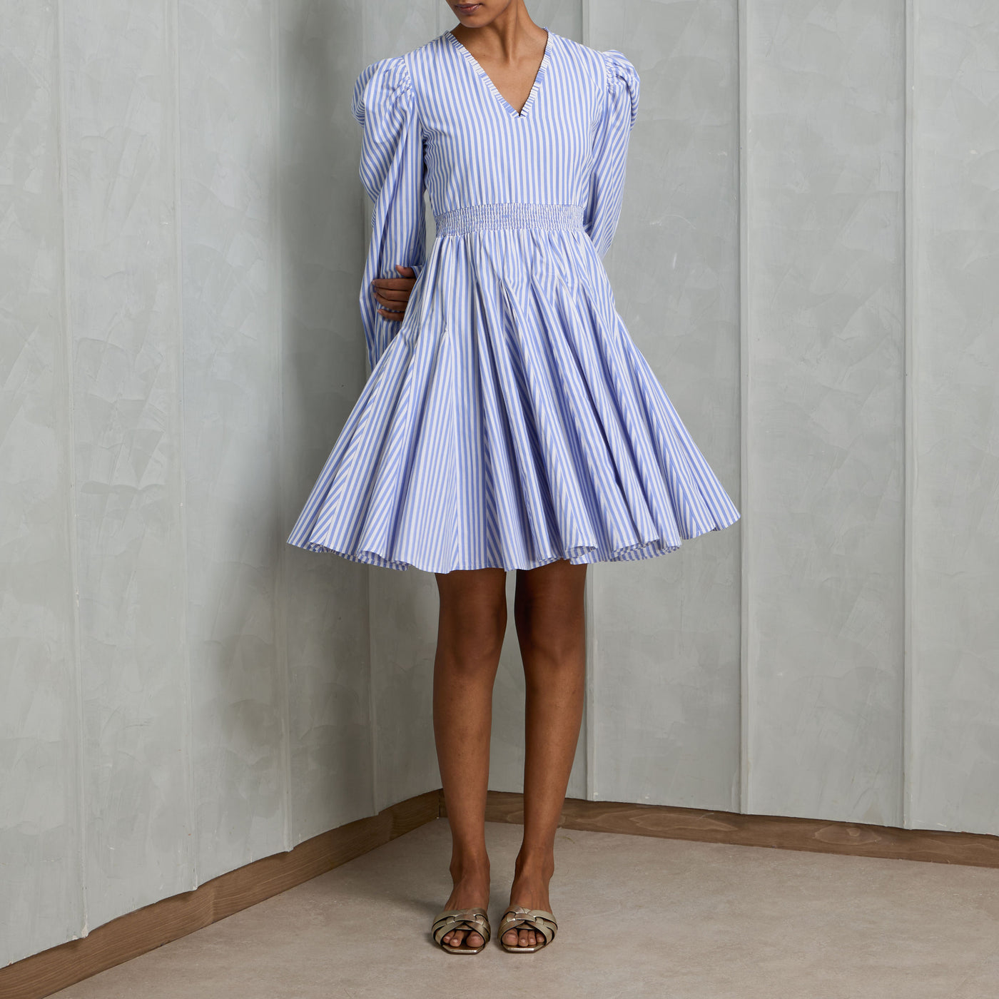 MALIE cotton striped blue lago mini dress