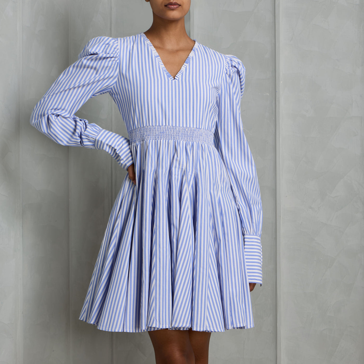 MALIE Lago striped blue mini dress