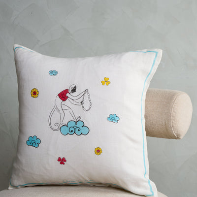 ART-CHIVES INDIA White cotton Monkey and a Pearl Cushion