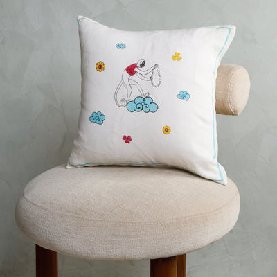 ART-CHIVES INDIA White cotton Monkey and a Pearl Cushion