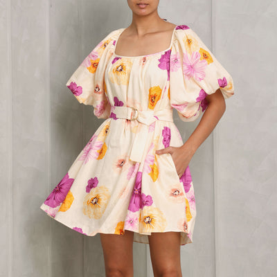 ACLER Highgate Mini Dress sweet, curved neckline, detachable d-ring belt and back bodice ties