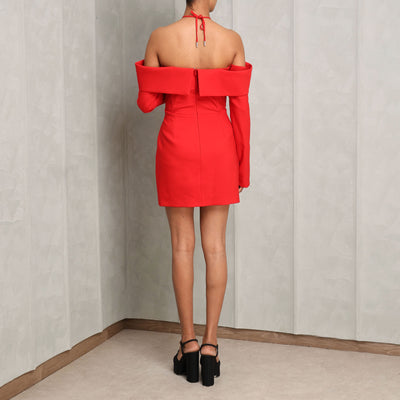 DAVID KOMA Shoulder Detail Mini Dress red wool fitted mini strapped halter neck dress