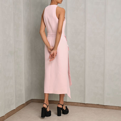 DAVID KOMA Satin Bow Detail Midi Dress pastel pink drop waist satin bow detail