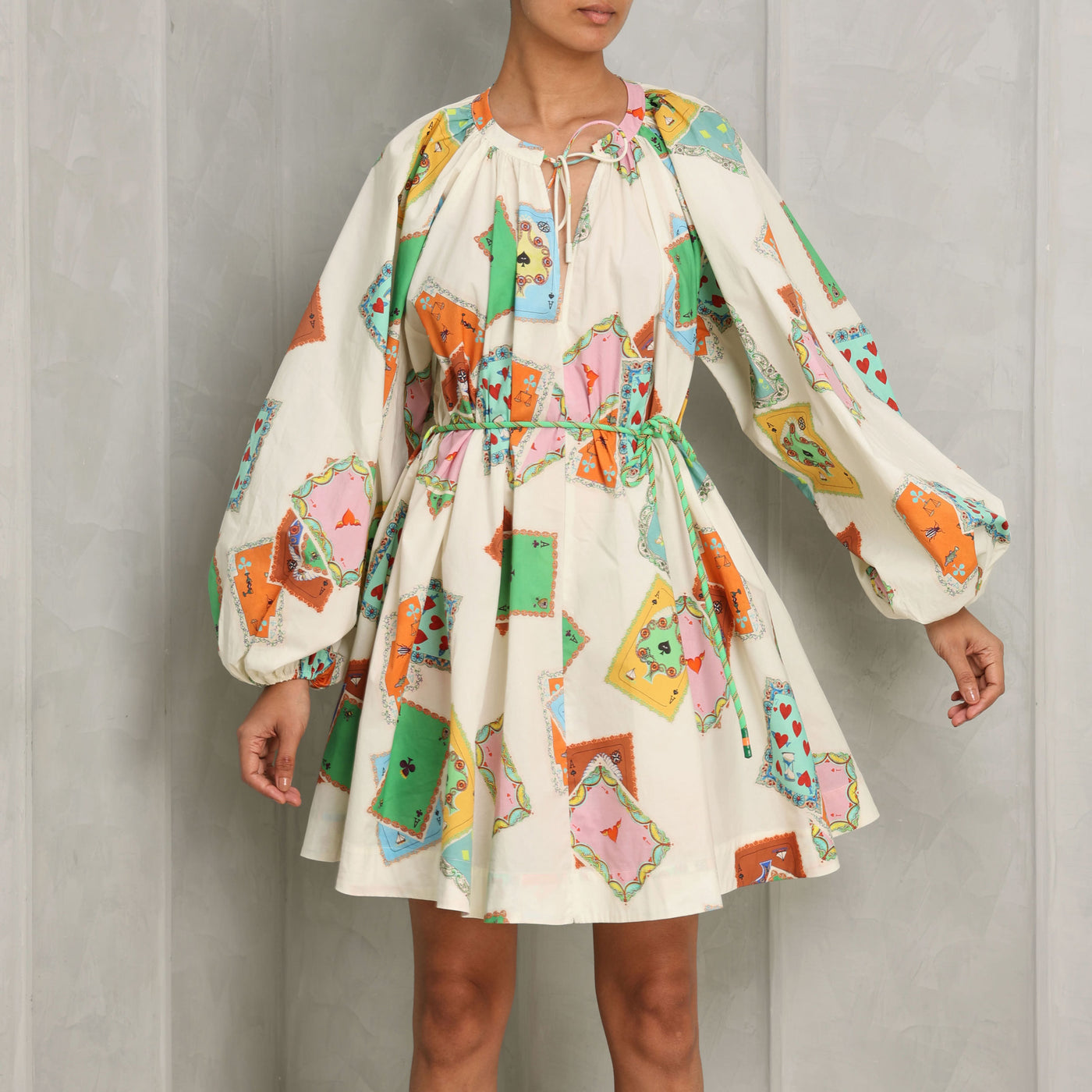 ALEMIAS rummy longsleeve midi dress  multicolour deep v neck balloon sleeves