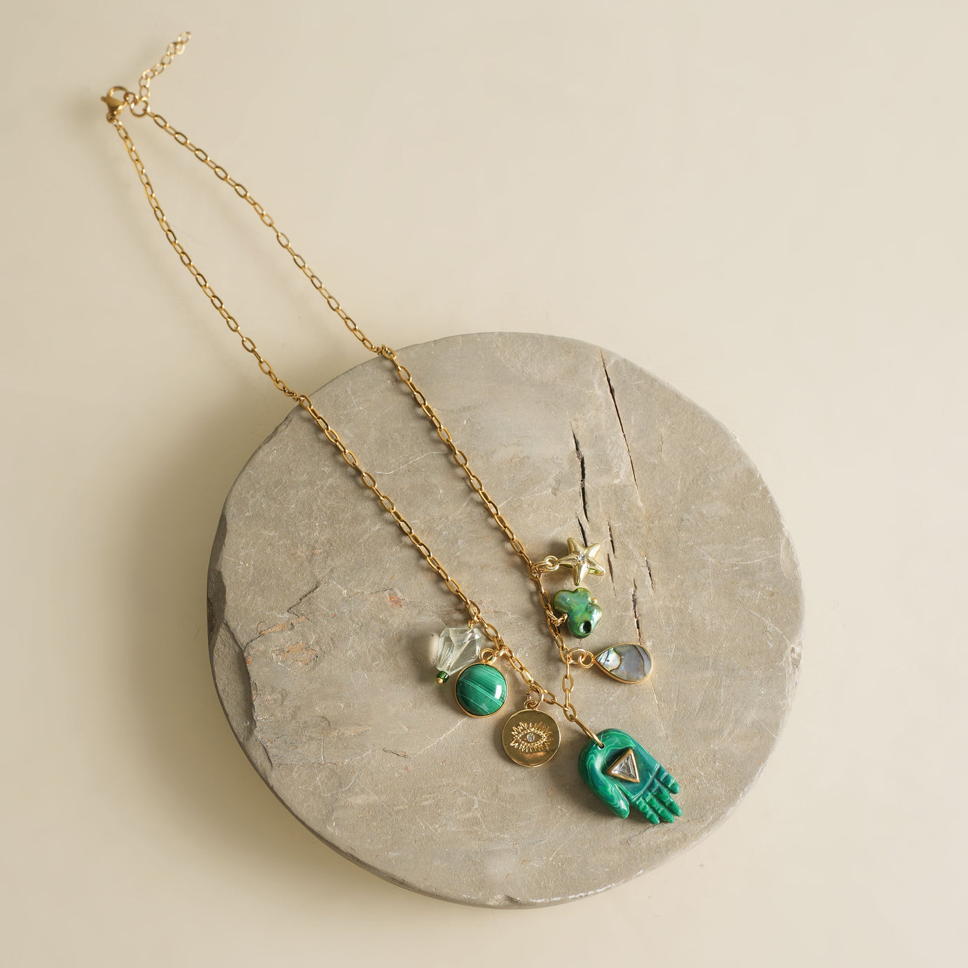 Aarelle Malachite Hamsa Cluster Necklace