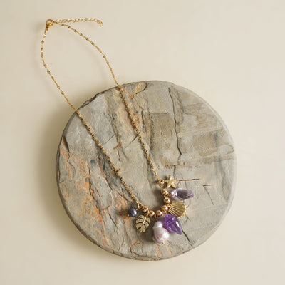 Aarelle Amethyst Shell Cluster Necklace