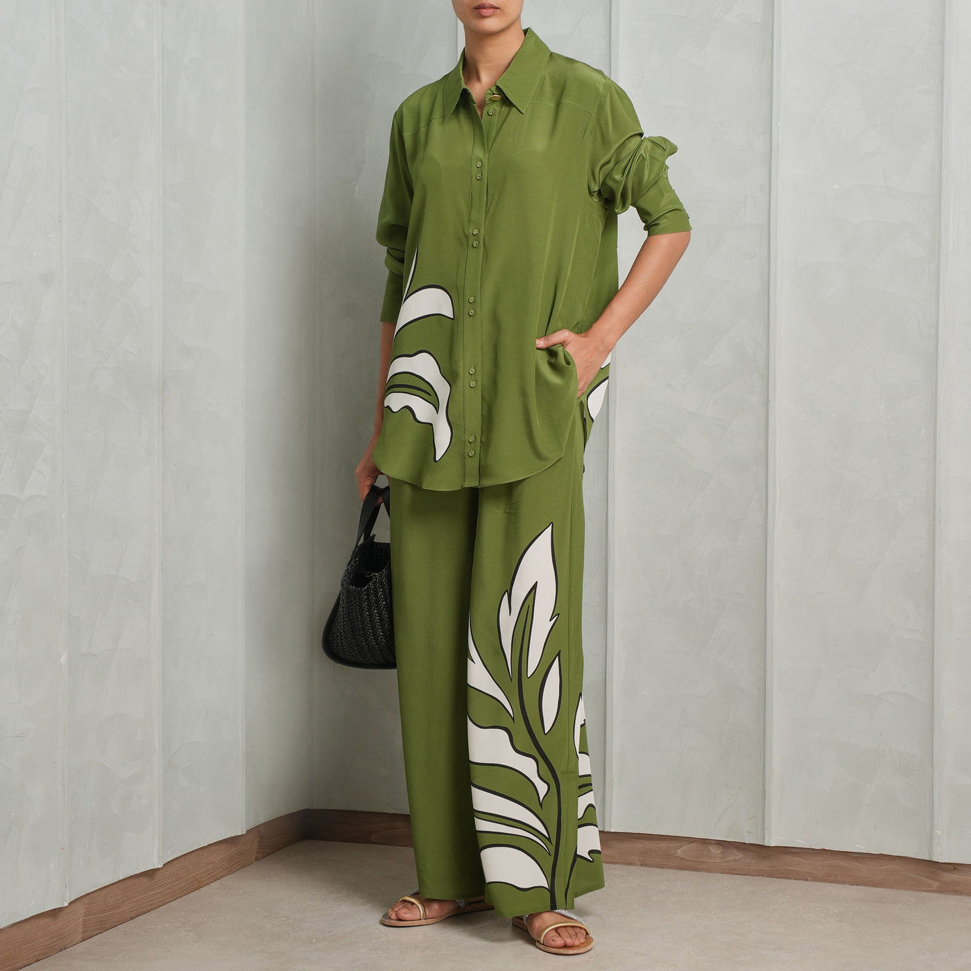 AJE Planetary Silk Drawstring Pant Green