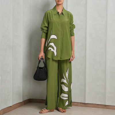 AJE Planetary Silk Oversized Shirt Green