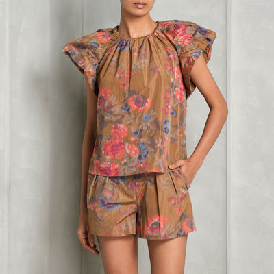 ULLA JOHNSON Round neck flo floral top with matching abri shorts