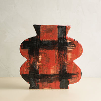 Hand Painted Red & Black Belly Vase
