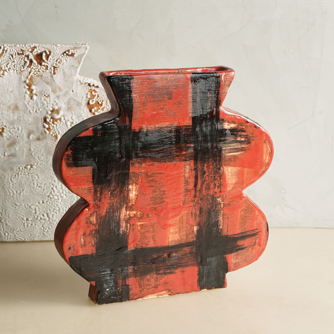 Hand Painted Red & Black Belly Vase