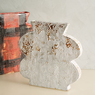 White Crawl Glaze Belly Vase