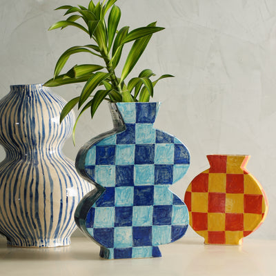 Blue Checkered Vase