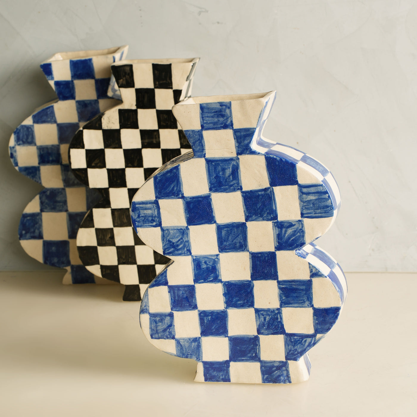 Belly Hand Painted Large Check Vase