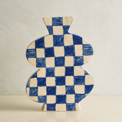 Belly Hand Painted Large Check Vase