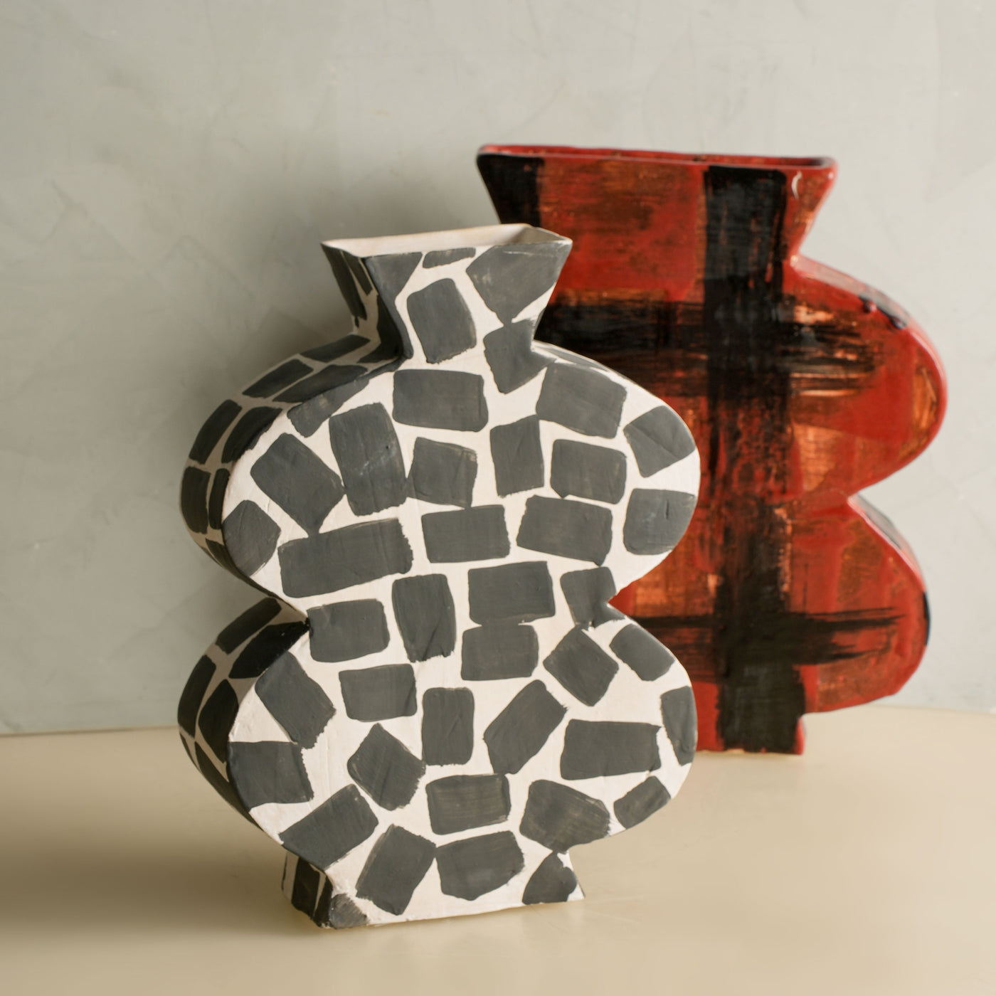 Belly Hand Painted Check Vase