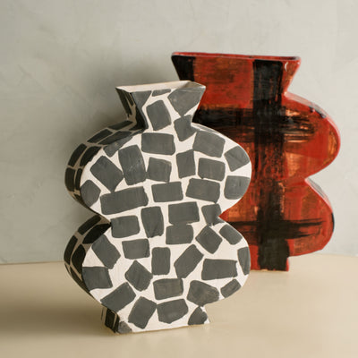 Belly Hand Painted Check Vase