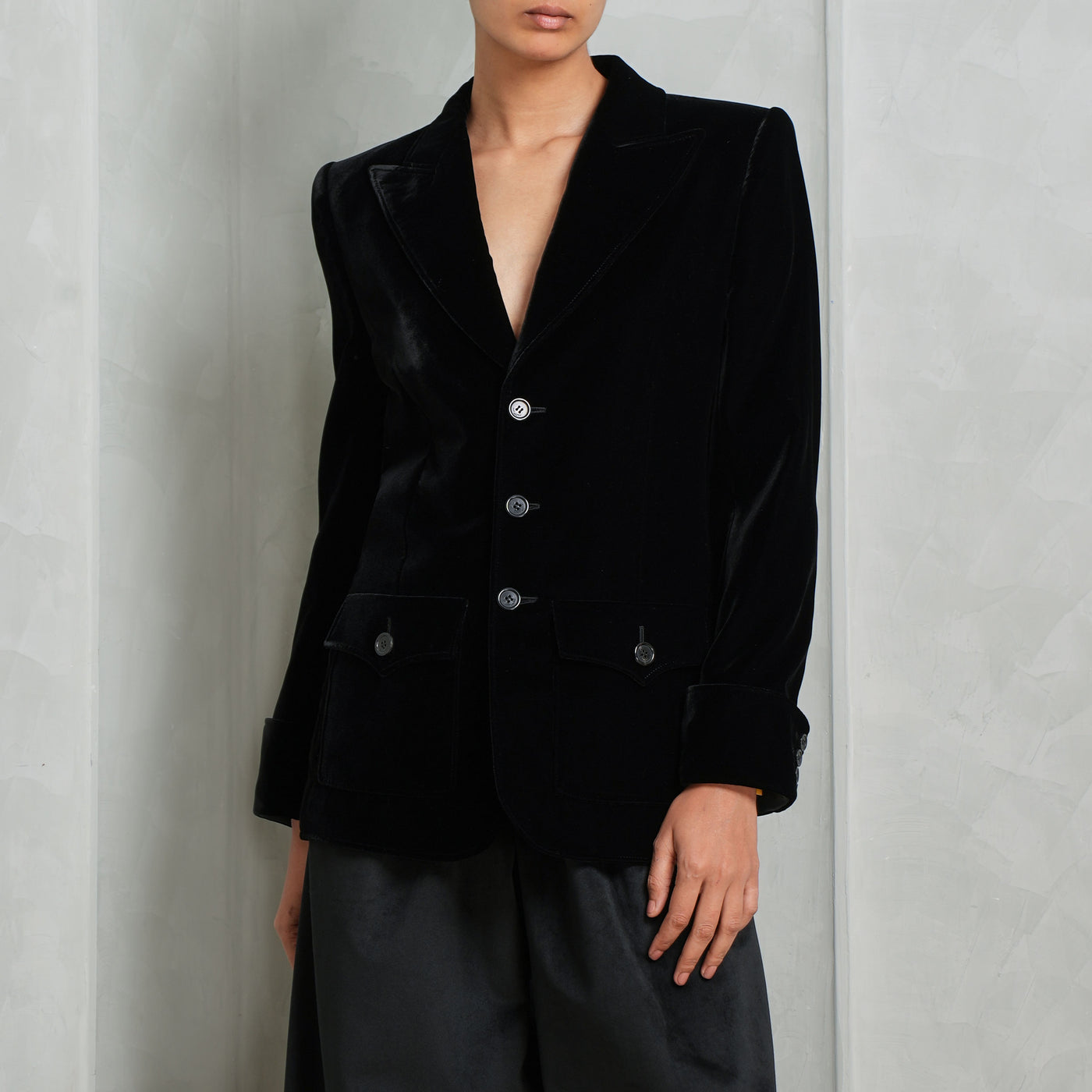 SAINT LAURENT black velvet single breasted blazer jacket