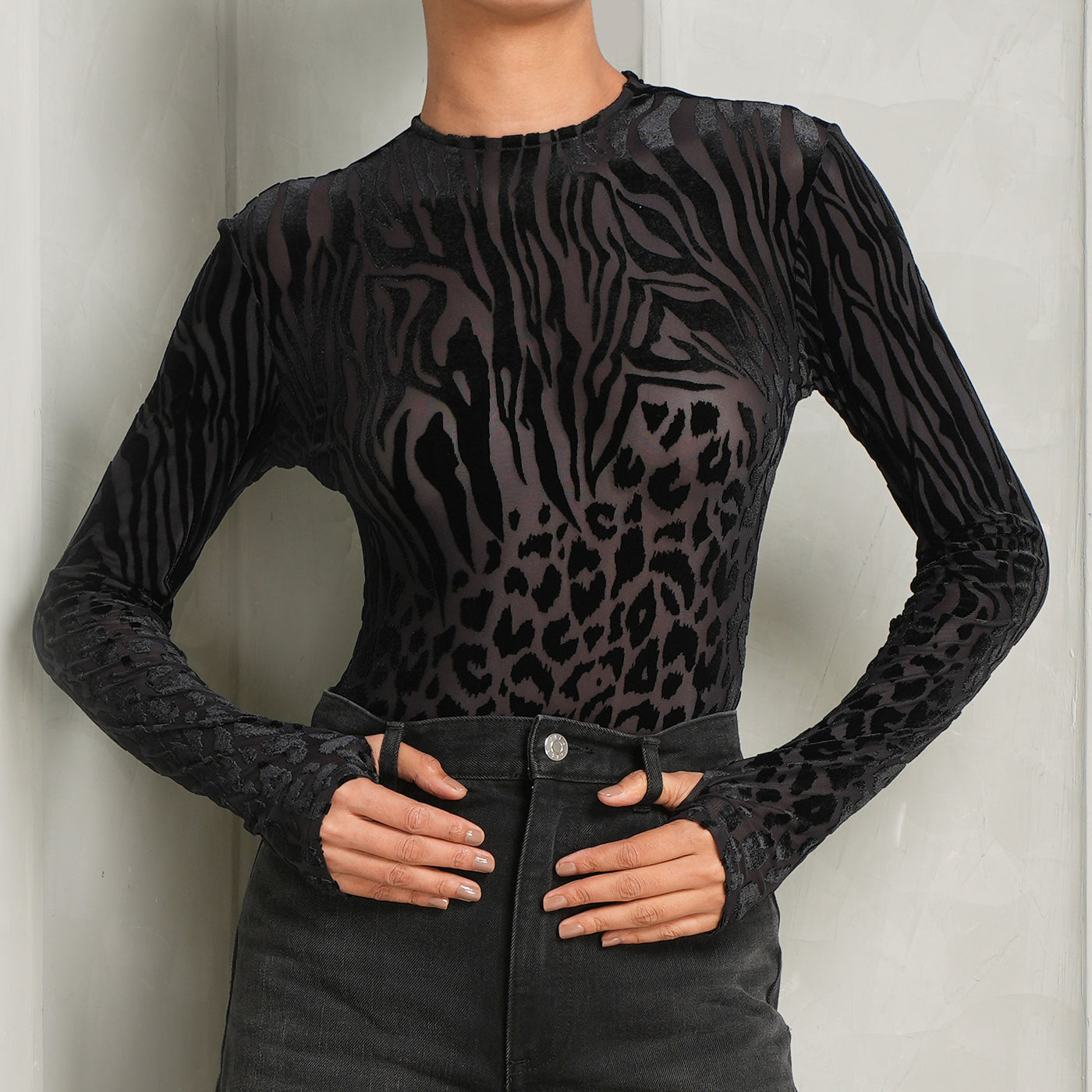 full sleeves animal print bodysuit